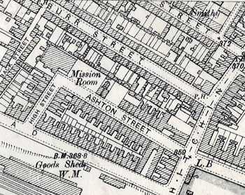 Ashton Street Wesleyan Methodist mission on a map of 1901